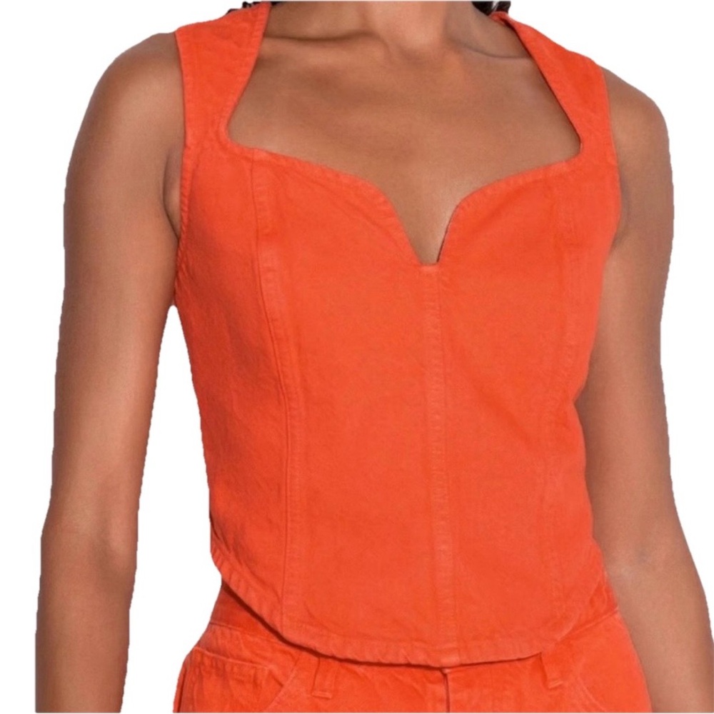 Mara Hoffman Cropped Corset Milla Denim Top Women’s Orange Size 4
